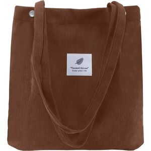 Women Brown Imported Corduroy Small Canvas Shoulder Handy Tote Bag